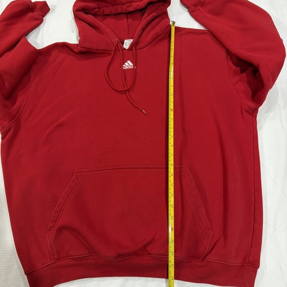 Adidas Mens Red Fleece Hoodie Embroidered Center Logo Pullover XL Athleisure - Picture 3 of 7